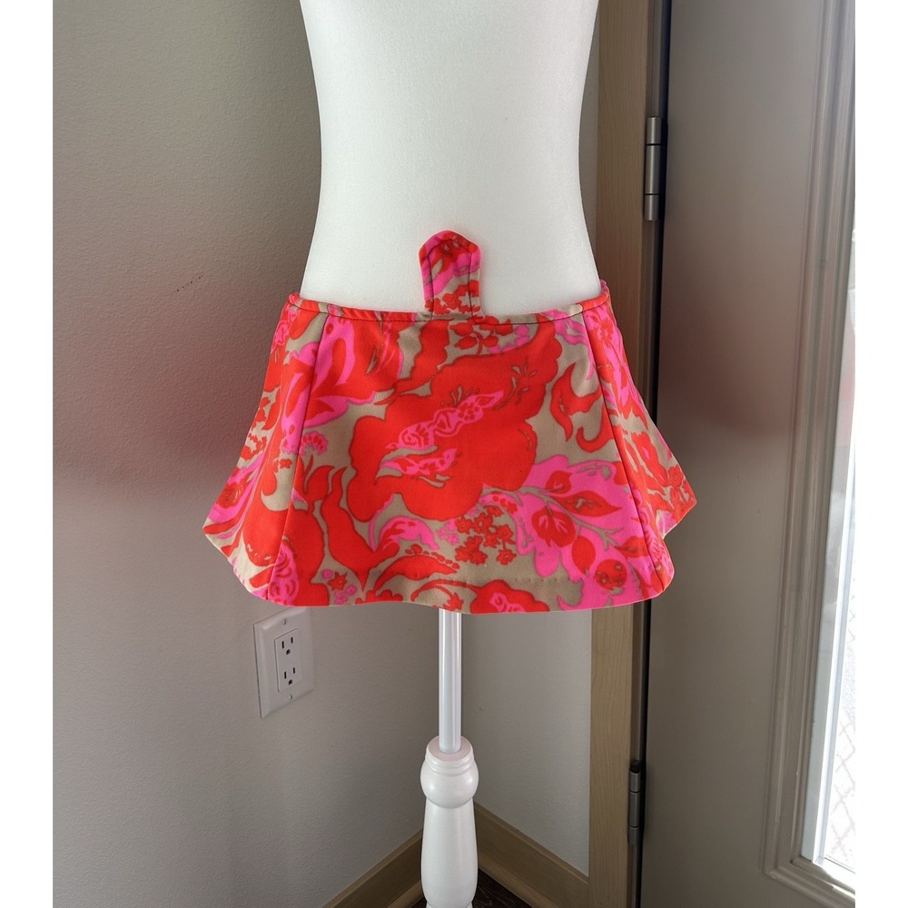 Vintage Sea Lure Pinup Orange Pink Floral MCM 1950s Swim Mini Skirt Navel Tab